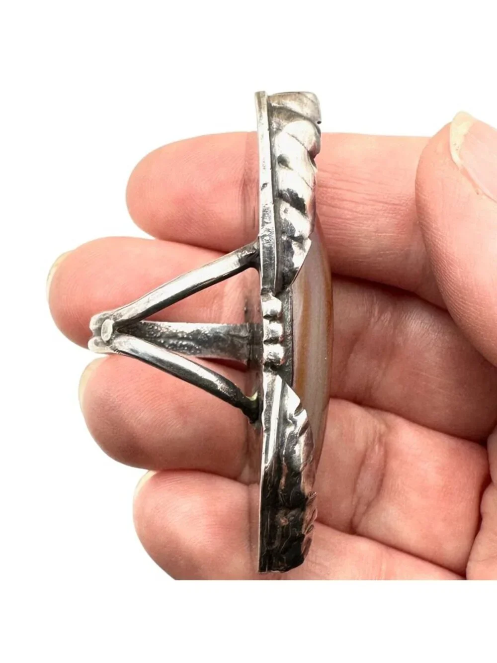 Native American Womens Mens Ring Sterling Silver Agate Ring Huge Statement